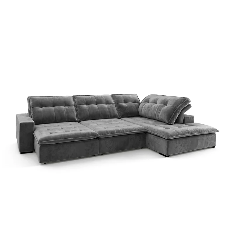 Sofá 3 Cuerpos Vancouver con Chaise Longue Derecho Tela Gris Oscuro - 3.00m x 2.18m a Confección