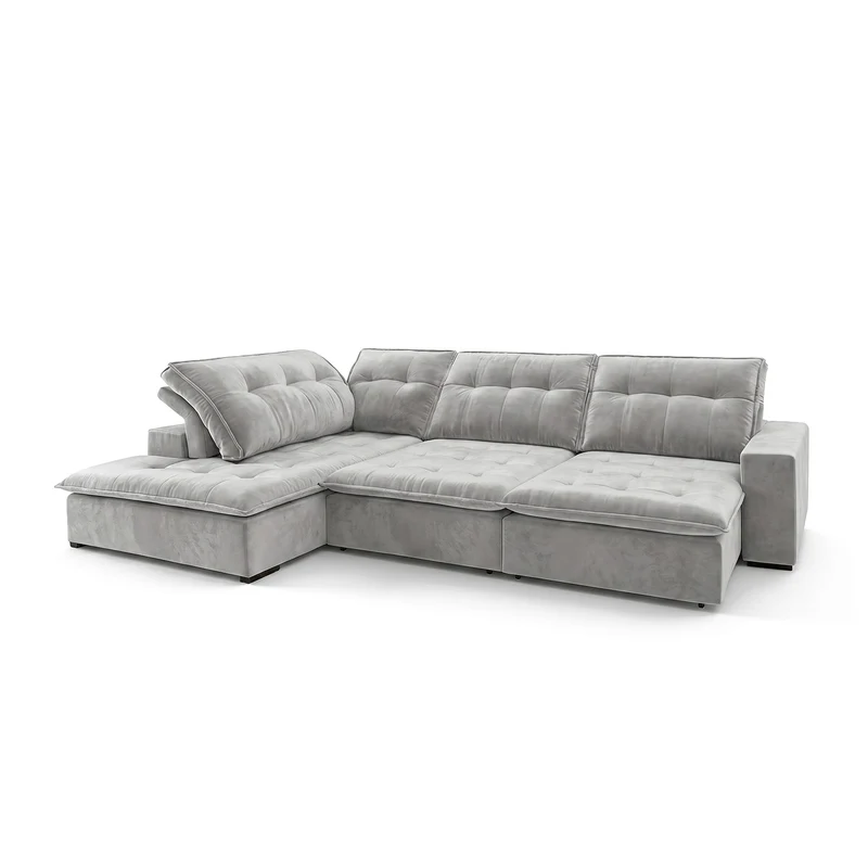 Sofá 3 Cuerpos Vancouver con Chaise Longue Izquierdo Tela Gris Claro - 2.80m x 1.98m a Confección