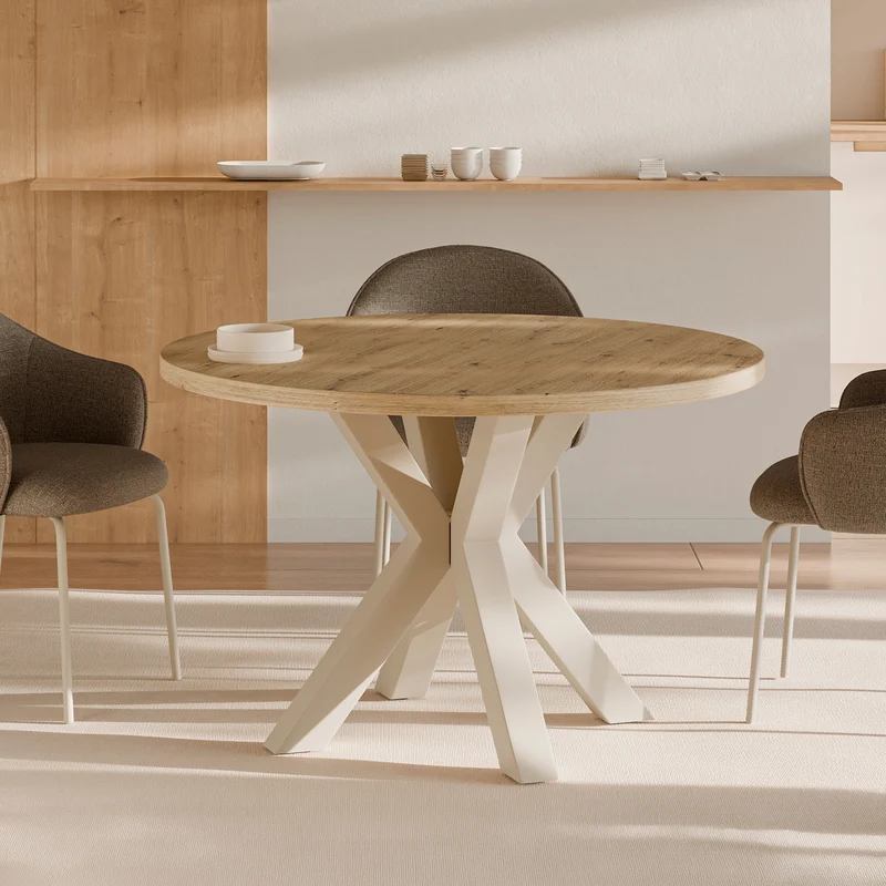 Mesa de comedor Sandy natural y beige Ø 100 cm redonda