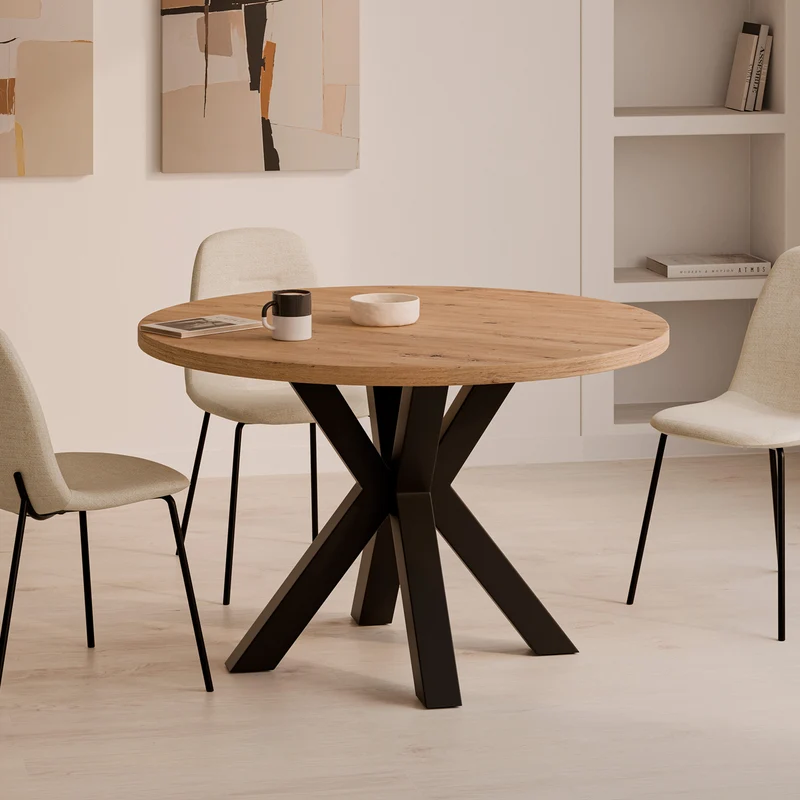 Mesa de comedor Sandy natural y negro Ø 100 cm redonda
