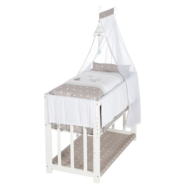 Stuben- & Beistellbett 'Indibär' 4 in 1, Babybett, Wiege & Kinderbank, weiß