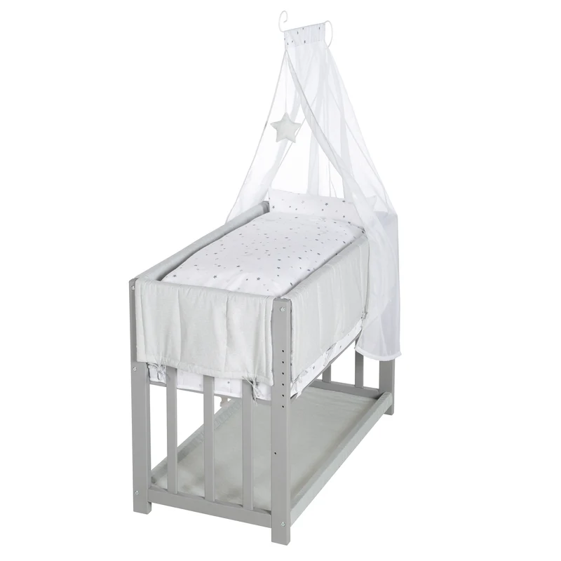 Stuben- & Beistellbett 'Sternenzauber grau' 3 in 1, Babybett grau, inkl. kompletten Bettzubehör
