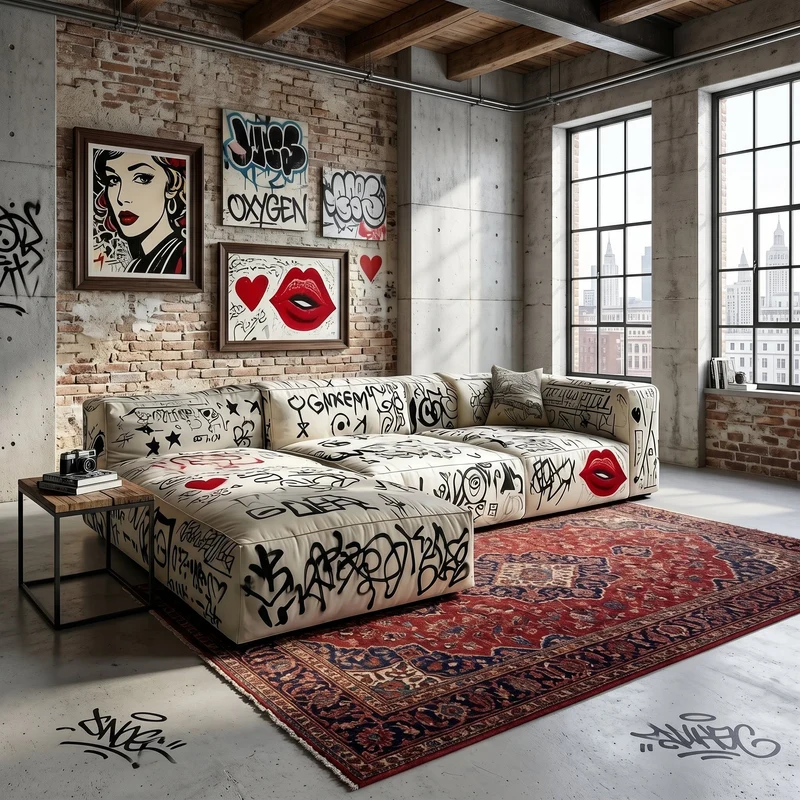 Street Art Graffiti Printed Sectional Sofa