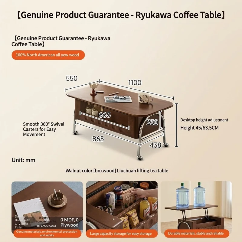TopFlip Hidden Storage Lift Top Coffee Table