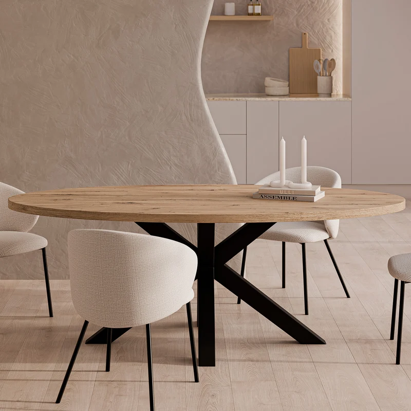Mesa de comedor Sandy natural y negro 200 cm ovalada