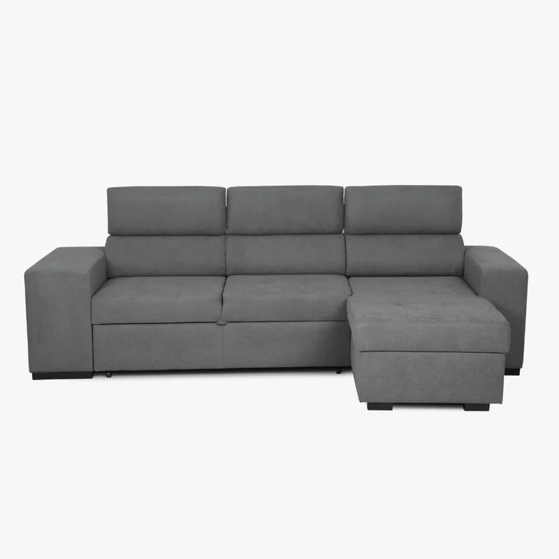 Sofá Cama 4 Lugares com Chaise Longue e Cabeceiras Ajustáveis LINO