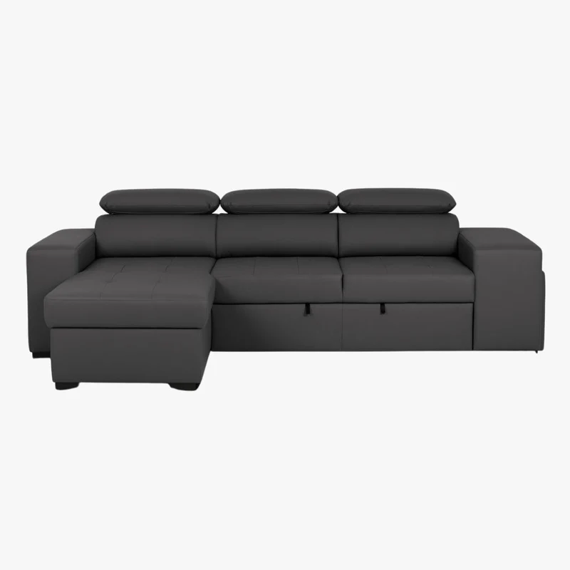 Sofá Cama 4 Lugares com Chaise Longue e Cabeceiras Ajustáveis LINO