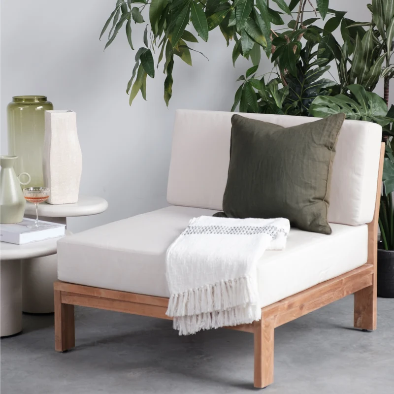 Conjunto de salón de muebles de jardín en teca - Morris - Medio - Cojines crudo