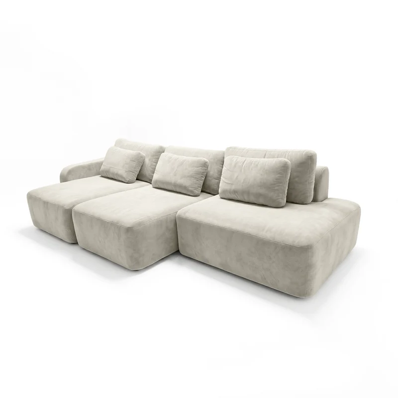 Sofá 3 cuerpos Portillo Con Pouf Derecho Tela Beige - 2.95m a Confección