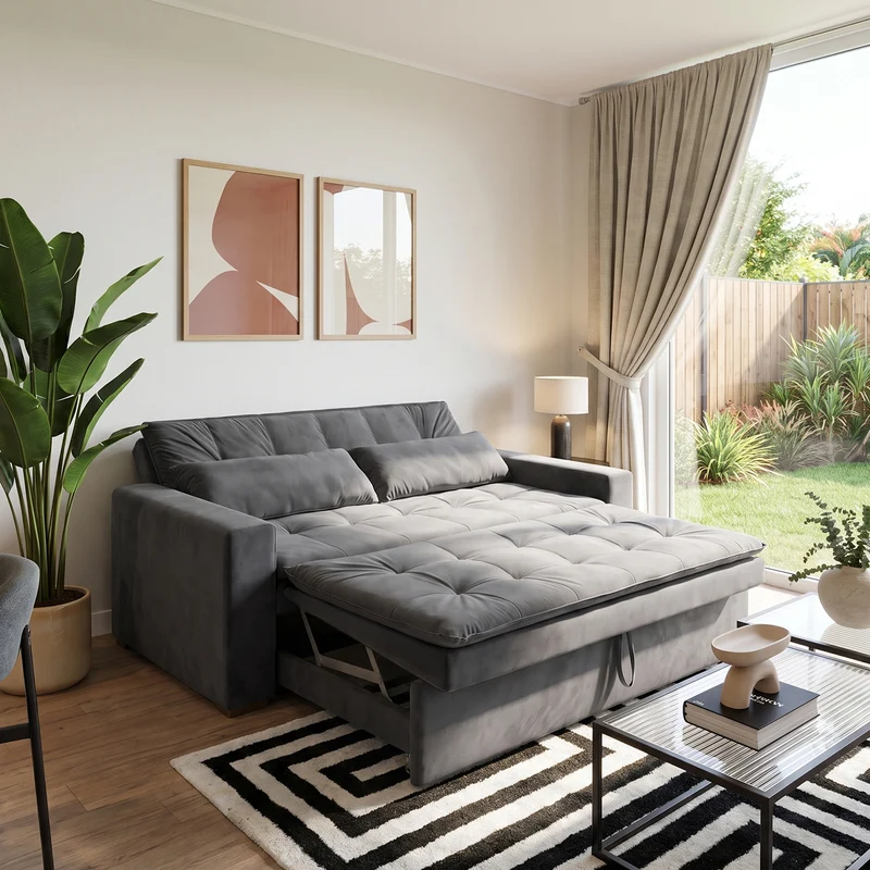 Sofá Cama 2 cuerpos Londres Tela Gris oscuro - 1.90m a Confección