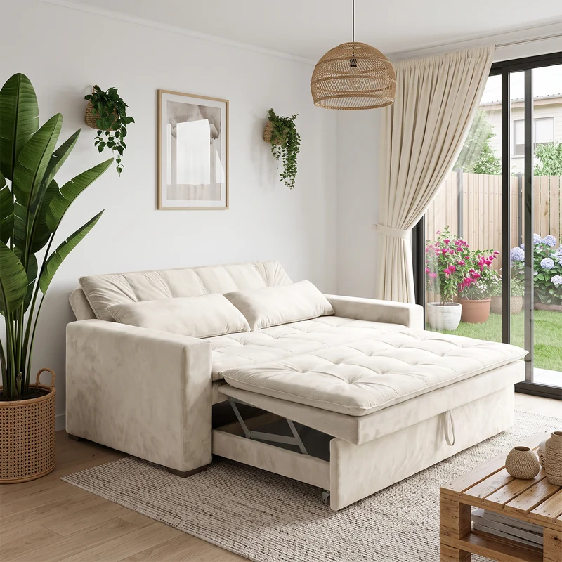 Sofá Cama 2 cuerpos Londres Tela Beige - 1.50m a Confección