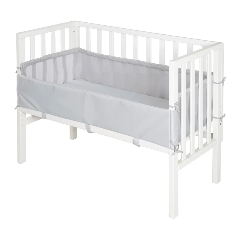 2in1 Beistellbett 'roba Style' inkl. Matratze 45x90, Mesh-Nestchen & Barriere - Holz weiß