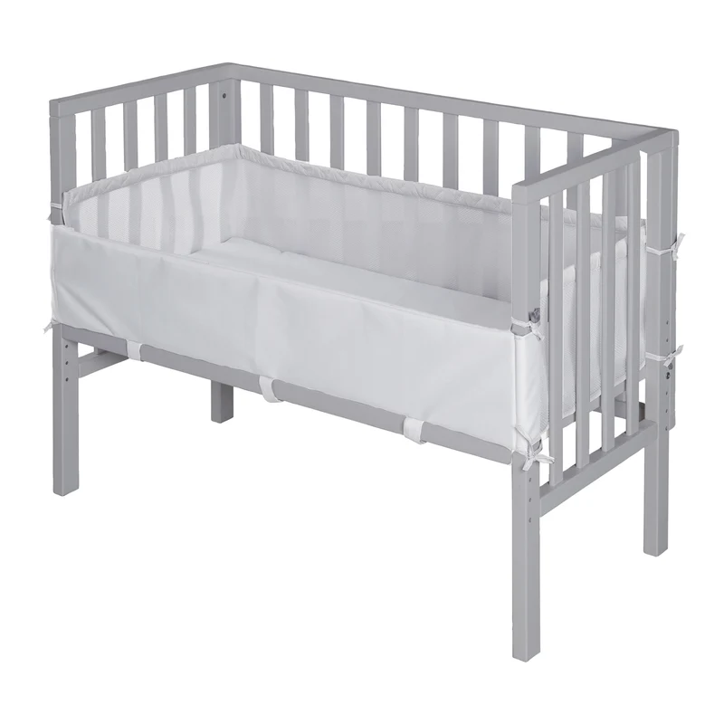 2in1 Beistellbett 'roba Style' inkl. Matratze 45x90, Mesh-Nestchen & Barriere - Holz taupe