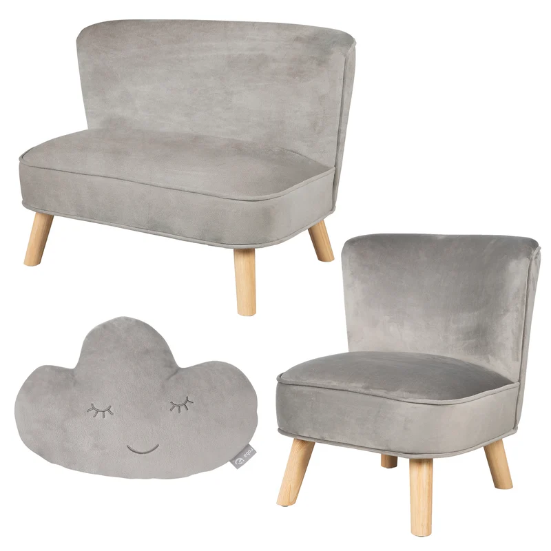 Bundle 'Lil Sofa' enthält Kindersofa, Kindersessel & Dekokissen Wolke in silbergrau