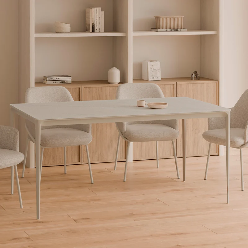 Mesa de comedor Arya travertino y beige 140 cm rectangular