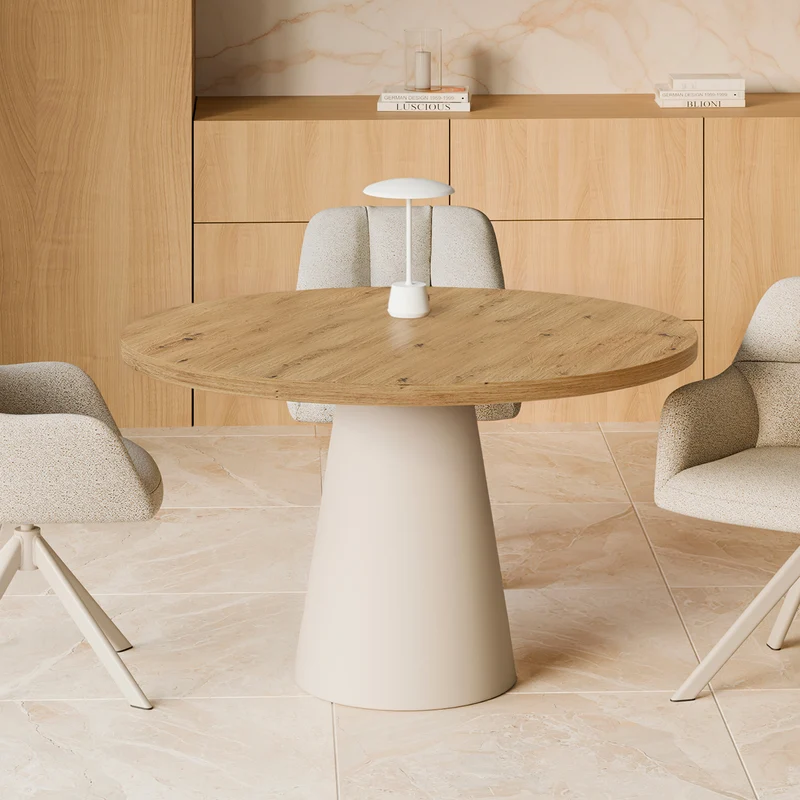 Mesa de comedor Holly natural y beige Ø 100 cm redonda