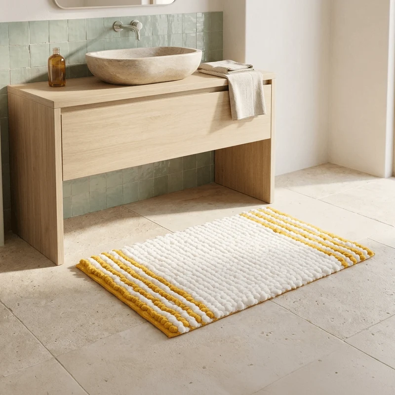 Tapete de Casa de Banho Chenilla Branco e Amarelo SOLLER