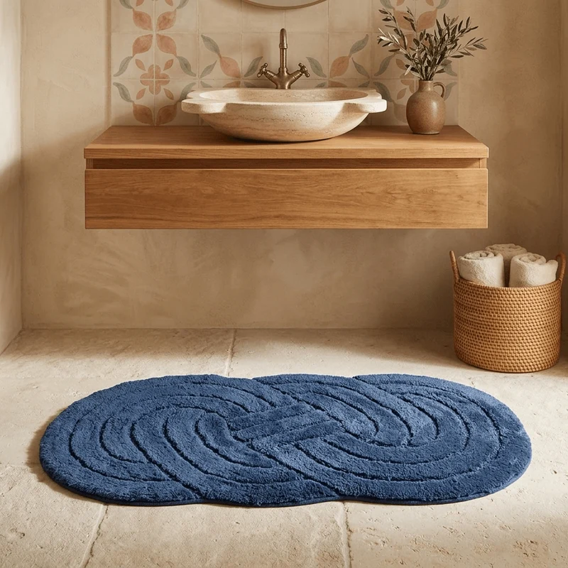 Tapete de Casa de Banho Algodão Azul Entrelaçado CORAL