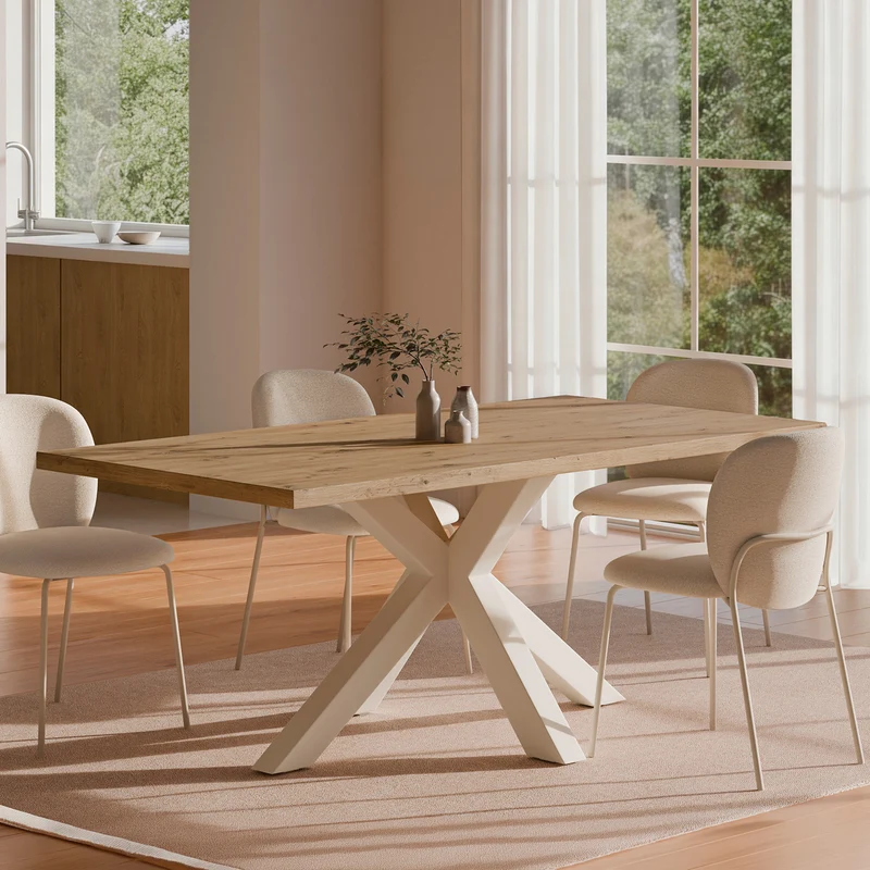 Mesa de comedor Sandy natural y beige 140 cm rectangular