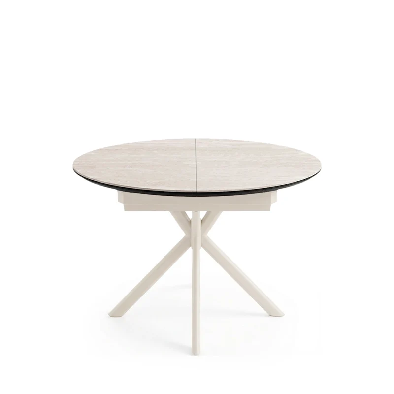 Mesa de comedor Suvi porcelánico travertino y beige Ø 100 cm redonda extensible