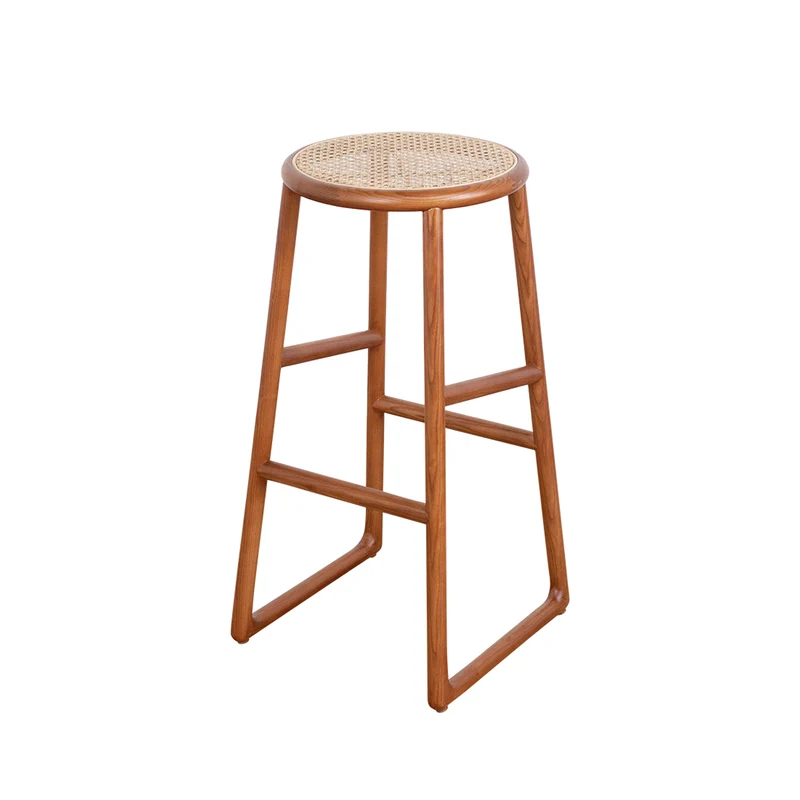 Silla de bar retro Amiens - Nogal/Ratán natural