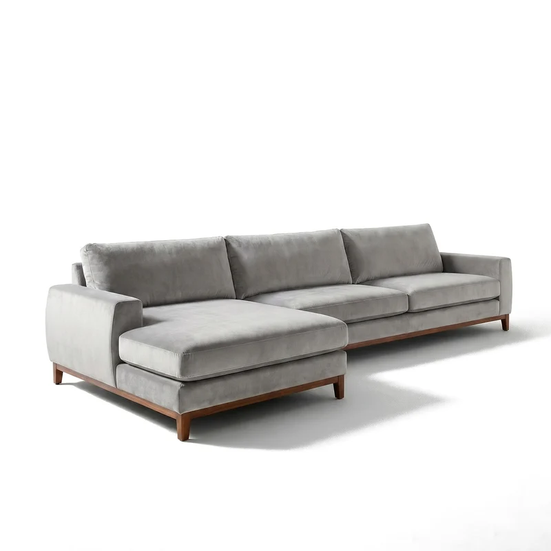 Sofá Seccional 3 Cuerpos Adesso con Chaise Longue Izquierdo Tela Gris Claro - 2.70m a Confección