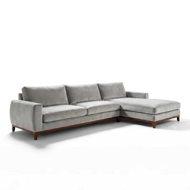 Sofá Seccional 3 Cuerpos Adesso con Chaise Longue Derecho Tela Gris Claro - 3.30m a Confección