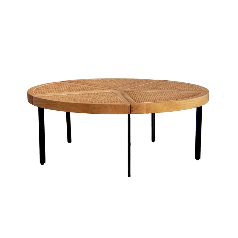 Mesa de centro redonda con bastón - Savis - Roble/Ratán natural - 100×100×37cm