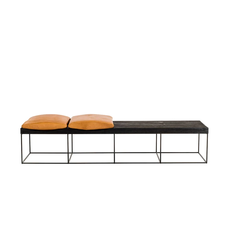 Sofá negro - Leonore - Madera Fume/Piel Cognac