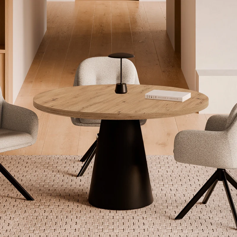 Mesa de comedor Holly natural y negro Ø 100 cm redonda