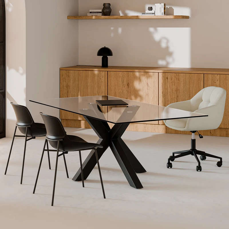 Mesa de comedor Demi cristal con patas negras 200 cm