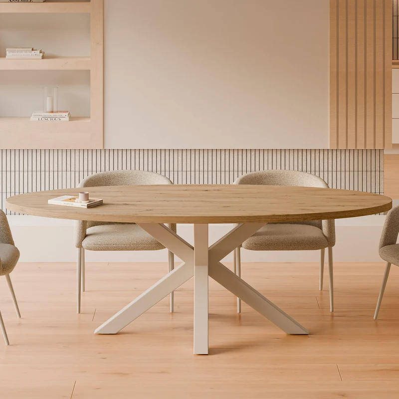 Mesa de comedor Sandy natural y beige 200 cm ovalada