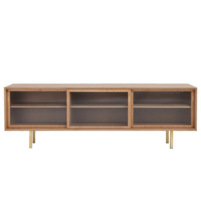Aparador escandinavo Sanchez - Roble natural - 220 cm - Puertas de cristal