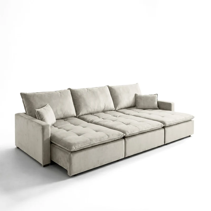 Sofá Cama 3 Cuerpos Napoli Tela Beige - 3.20m a Confección