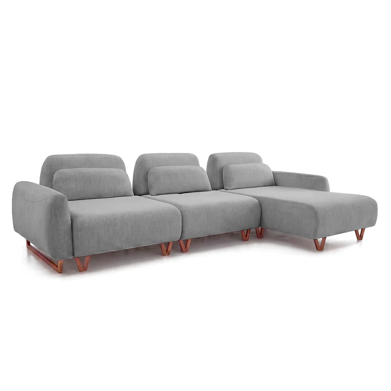 Sofá 3 cuerpos Laguna con Chaise Derecho Tela Gris claro - 3.08x1.38m a Confección