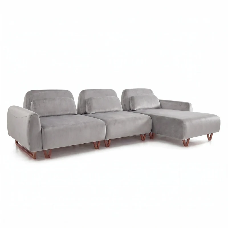 Sofá 3 cuerpos Laguna con Chaise Derecho Tela Gris claro - 3.38x1.38m a Confección