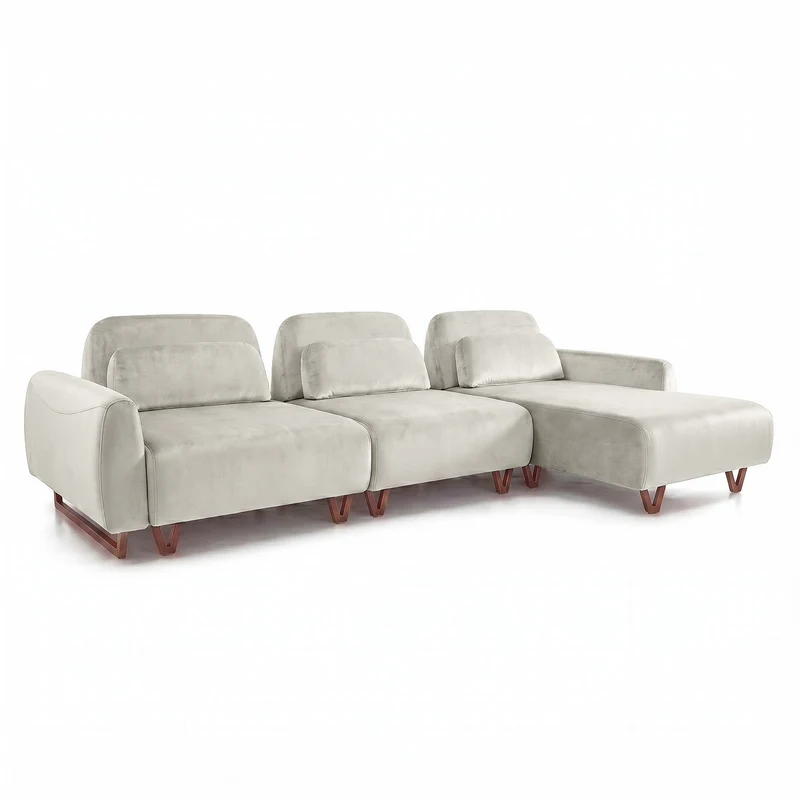 Sofá 3 cuerpos Laguna con Chaise Derecho Tela Beige - 3.38x1.38m a Confección