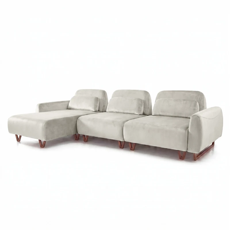 Sofá 3 cuerpos Laguna con Chaise Izquierdo Tela Beige - 3.08x1.38m a Confección