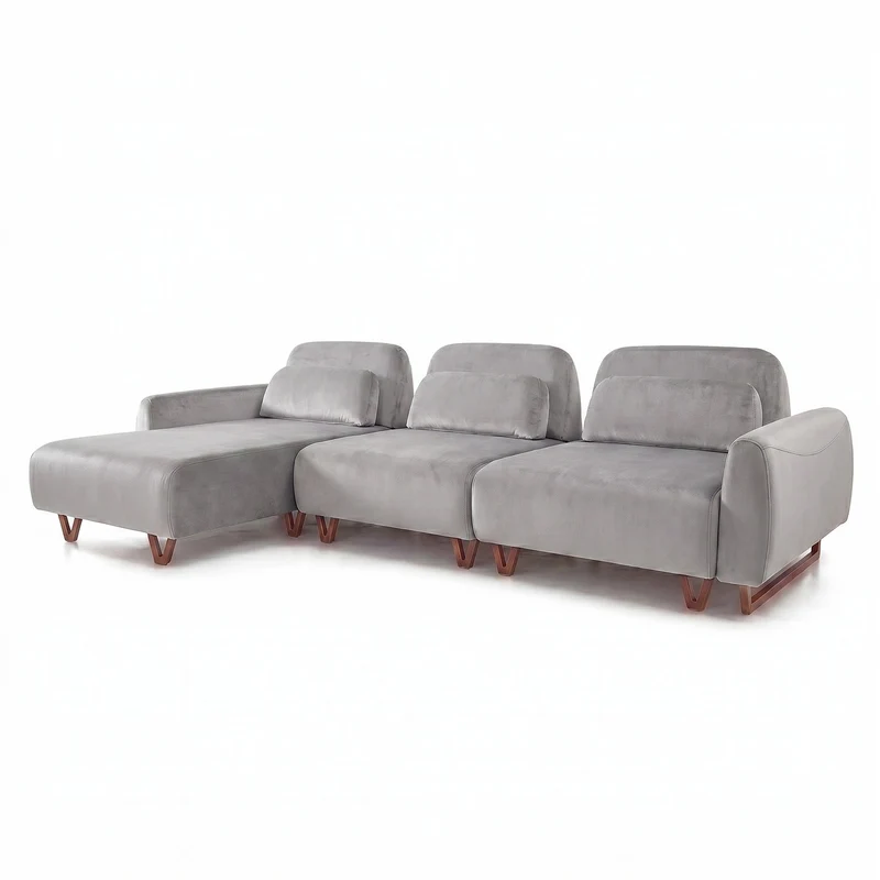 Sofá 3 cuerpos Laguna con Chaise Izquierdo Tela Gris claro - 3.08x1.38m a Confección