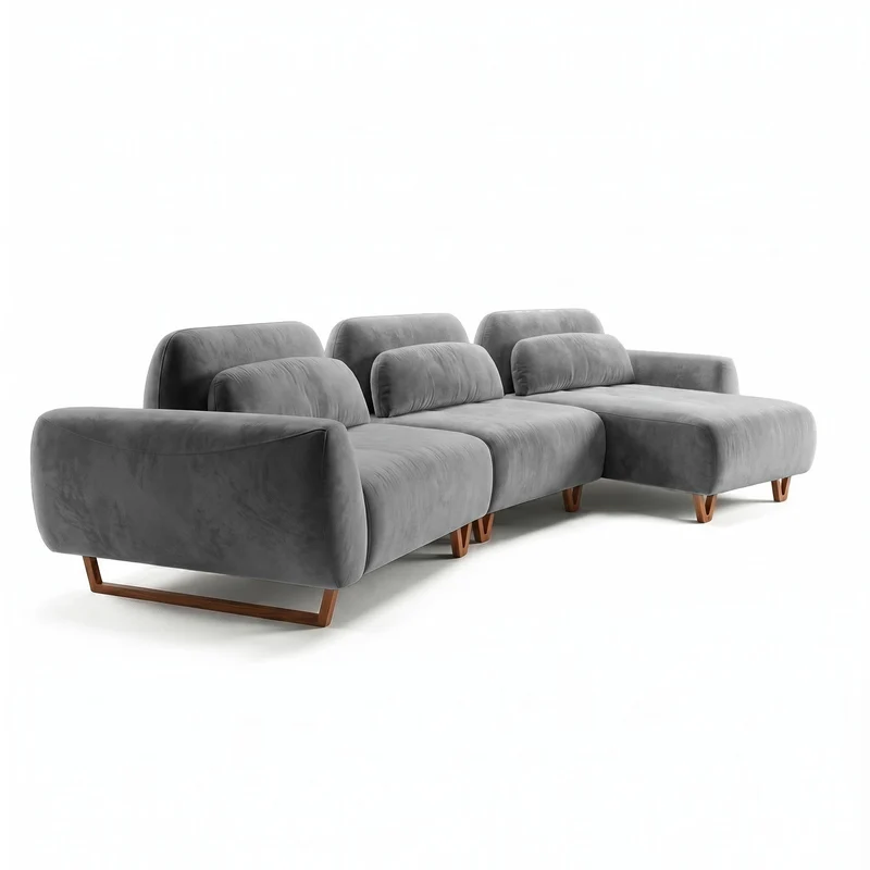 Sofá 3 Cuerpos Laguna con Chaise Longue Derecho Curvo Tela Gris Oscuro - 3.72M X 1.38M a Confección