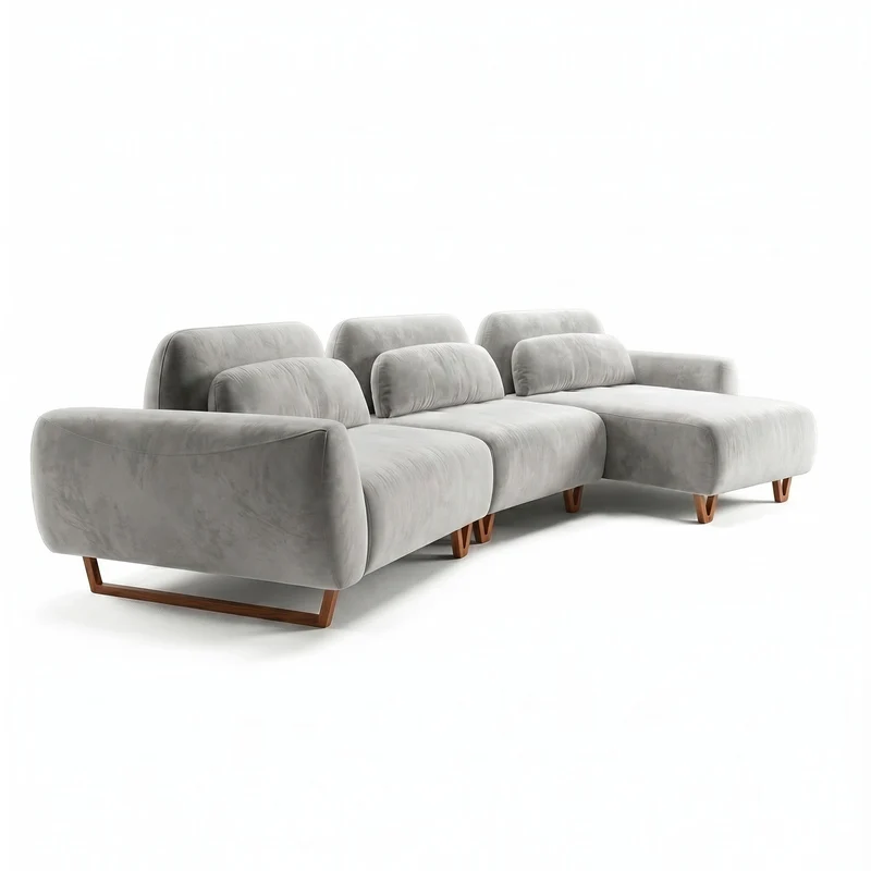 Sofá 3 Cuerpos Laguna con Chaise Curvo Longue Derecho Tela Gris Claro - 3.72M X 1.38M a Confección