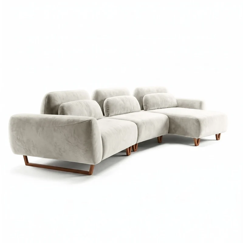 Sofá 3 Cuerpos Laguna con Chaise Longue Derecho Curvo Tela Beige - 3.42M X 1.38M a Confección