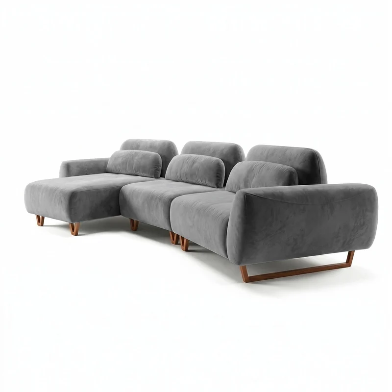 Sofá 3 Cuerpos Laguna con Chaise Longue Izquierdo Curvo Tela Gris Oscuro - 3.42M X 1.38M a Confección