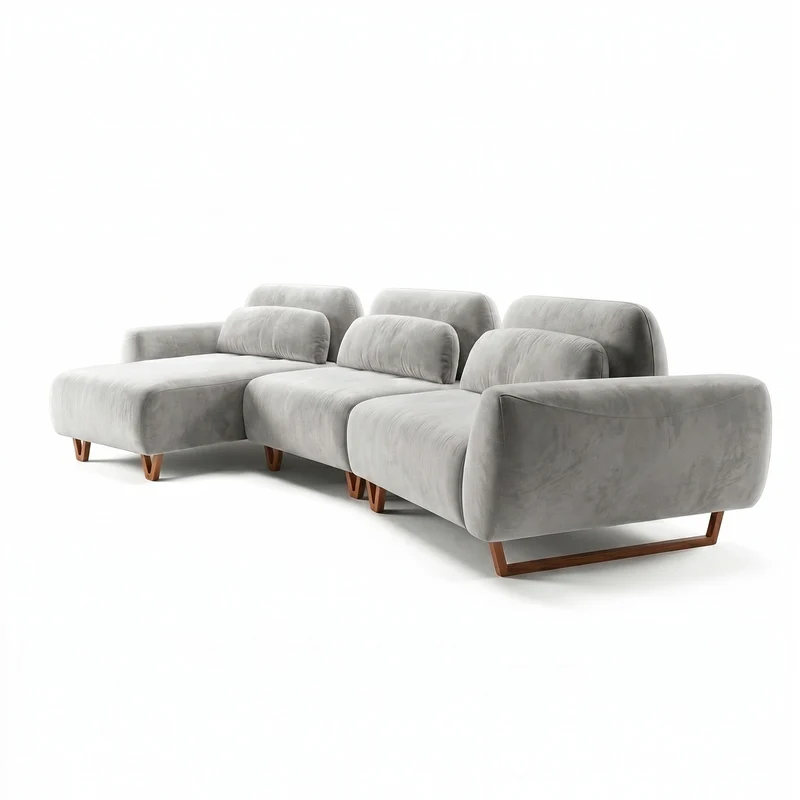 Sofá 3 Cuerpos Laguna con Chaise Curvo Longue Izquierdo Tela Gris Claro - 3.12M X 1.38M a Confección