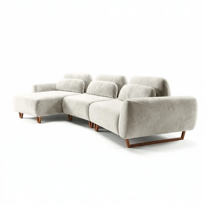 Sofá 3 Cuerpos Laguna con Chaise Longue Izquierdo Curvo Tela Beige - 3.12M X 1.38M a Confección