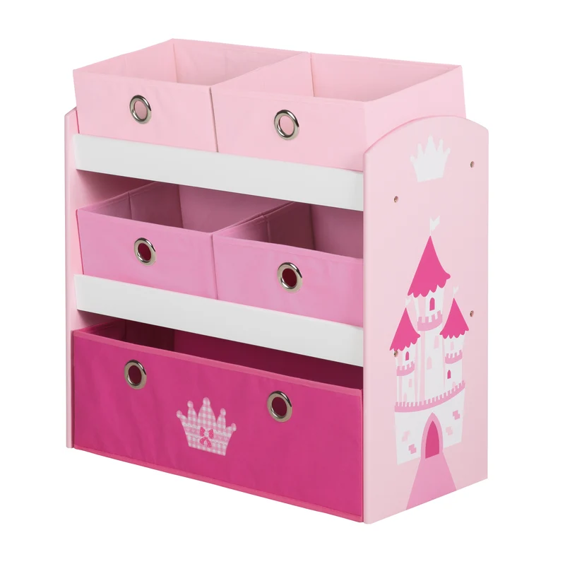 Spielregal 'Krone', Spielzeug- & Aufbewahrungs-Regal, inkl. 5 Stoffboxen rosa / pink