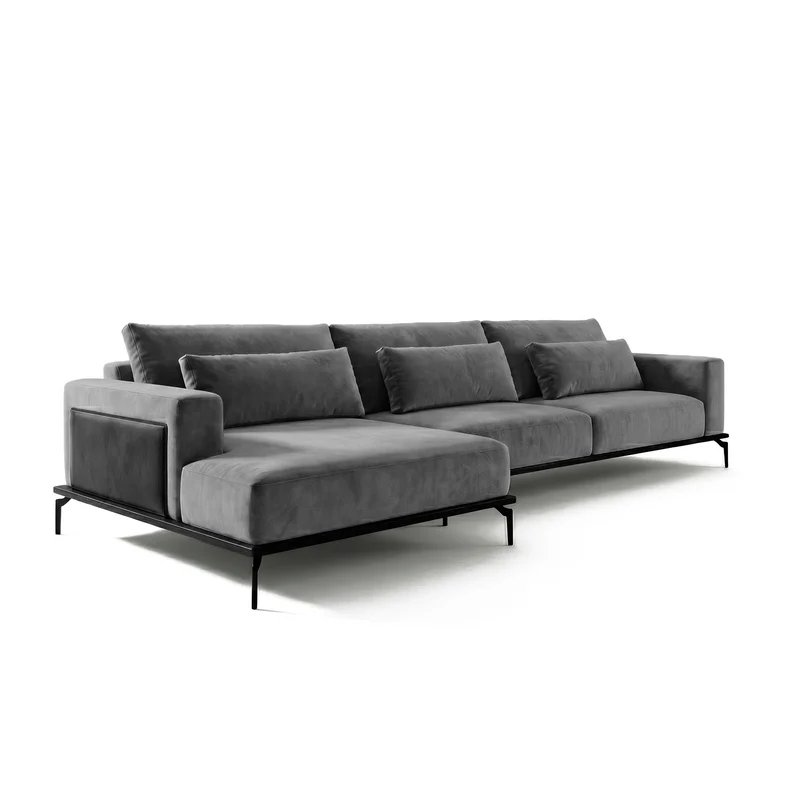 Sofá seccional 3 cuerpos Desser con chaise Longue izquierdo Tela Gris Oscuro - 2.78m a Confección