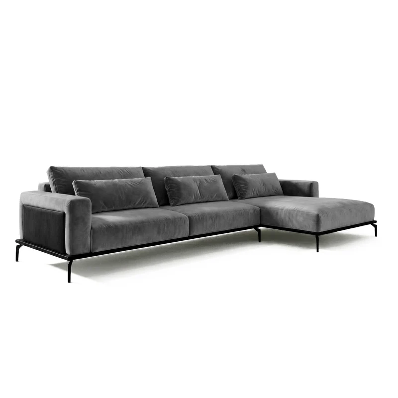 Sofá seccional 3 cuerpos Desser con chaise Longue derecho Tela Gris Oscuro - 3.08m a Confección