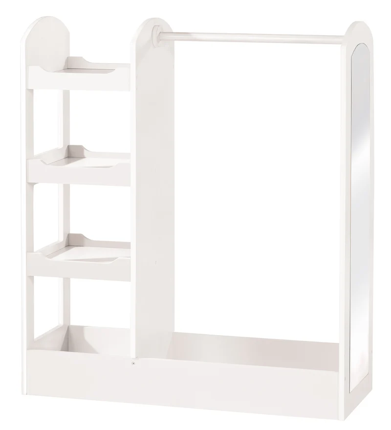 Garderobe mit Kleiderständer, Regal, Kleiderstange & großem Spiegel, aus Holz weiß lackiert