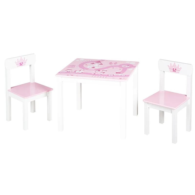 Kindersitzgruppe 'Krone', 2 Kinderstühlen & 1 Tisch, mit Prinzessin/Schloß/Einhorn, rosa